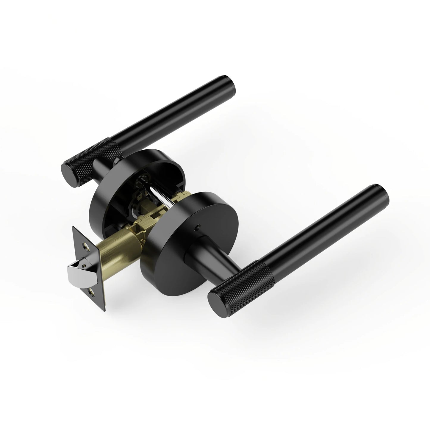 Viladepot Privacy Door Handle Front Knurled Handle Lever Matte Black Round Base Bedroom Bathroom Door Lock Reversible