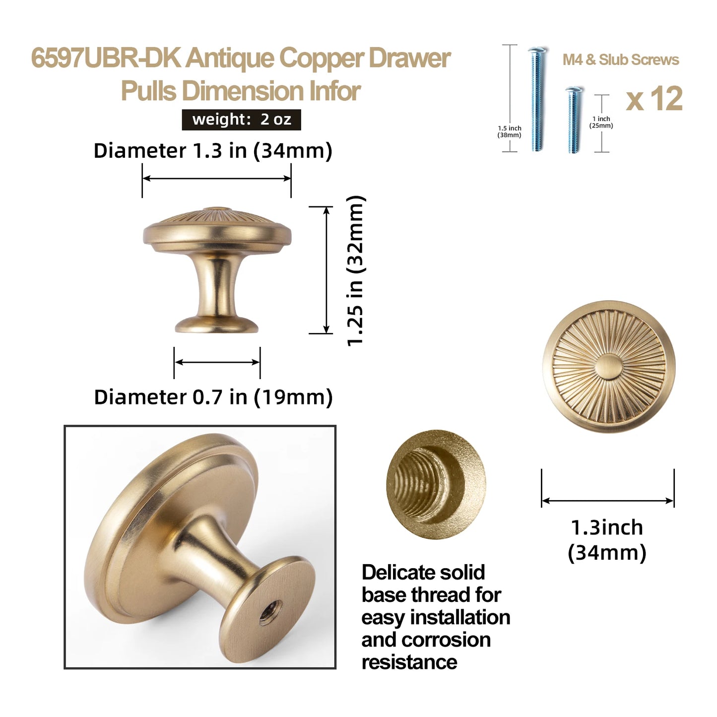 The Modern Dresser Knob (6-Pack) — Brushed Brass