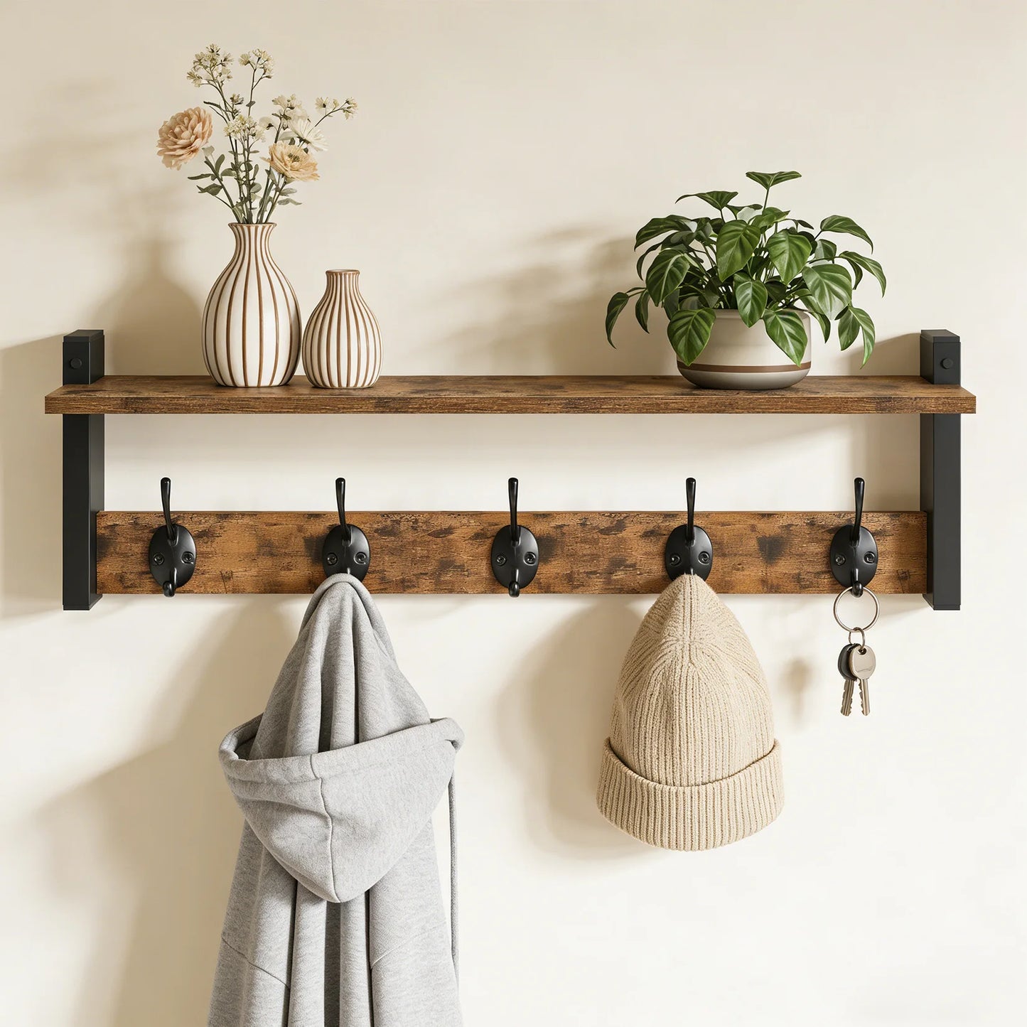 The Entryway Hook Rail (5-Hook) — Natural Wood