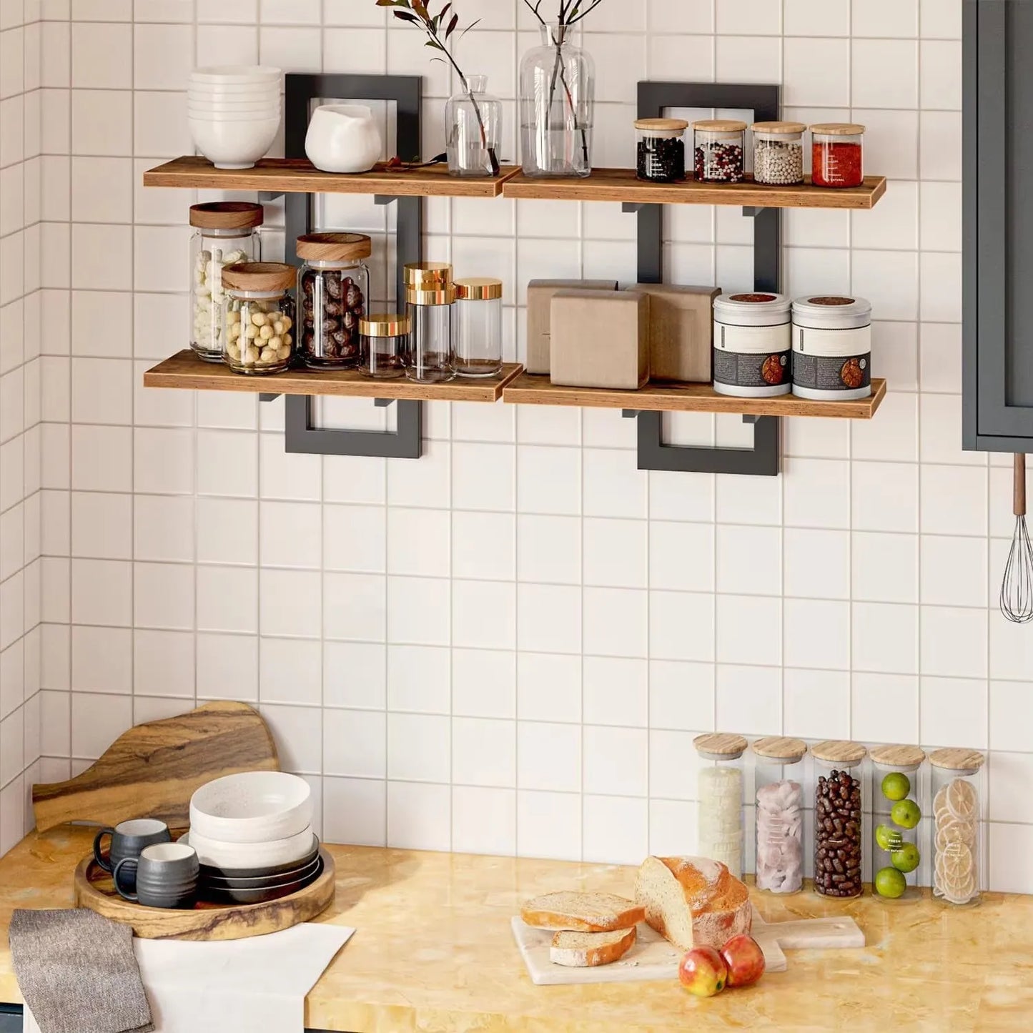 The Heavyweight Floating Wall Shelf (Set of 2), 15" — Natural Wood