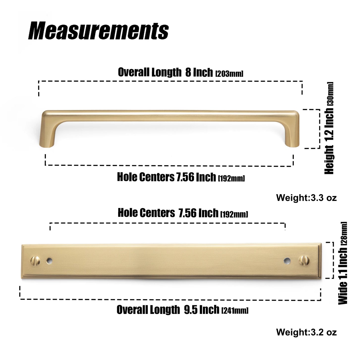 The Long Backplate Cabinet Pull (5") — Brushed Brass