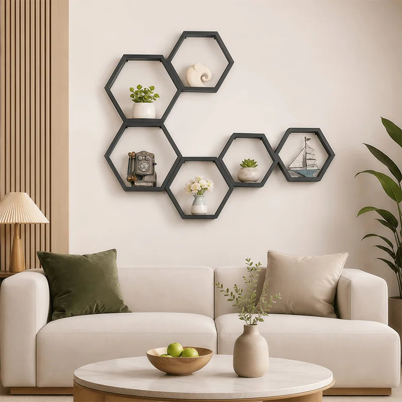 The Hexagon Floating Wall Shelf (Set of 3) — Matte Black