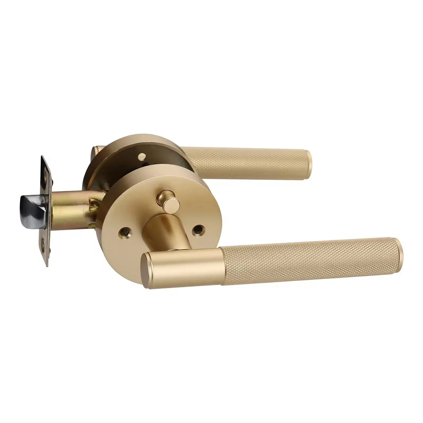 The Knurled Round-Base Privacy Door Lever — Brushed Brass
