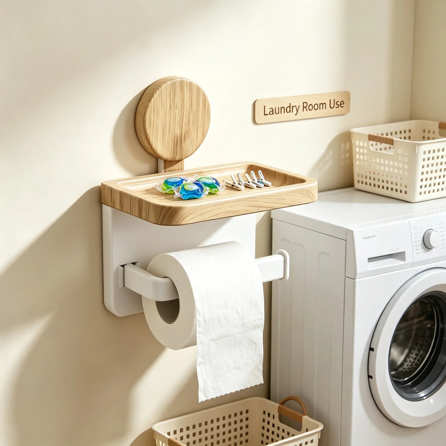 Punch‑Free Toilet Holder-Wood‑Grain