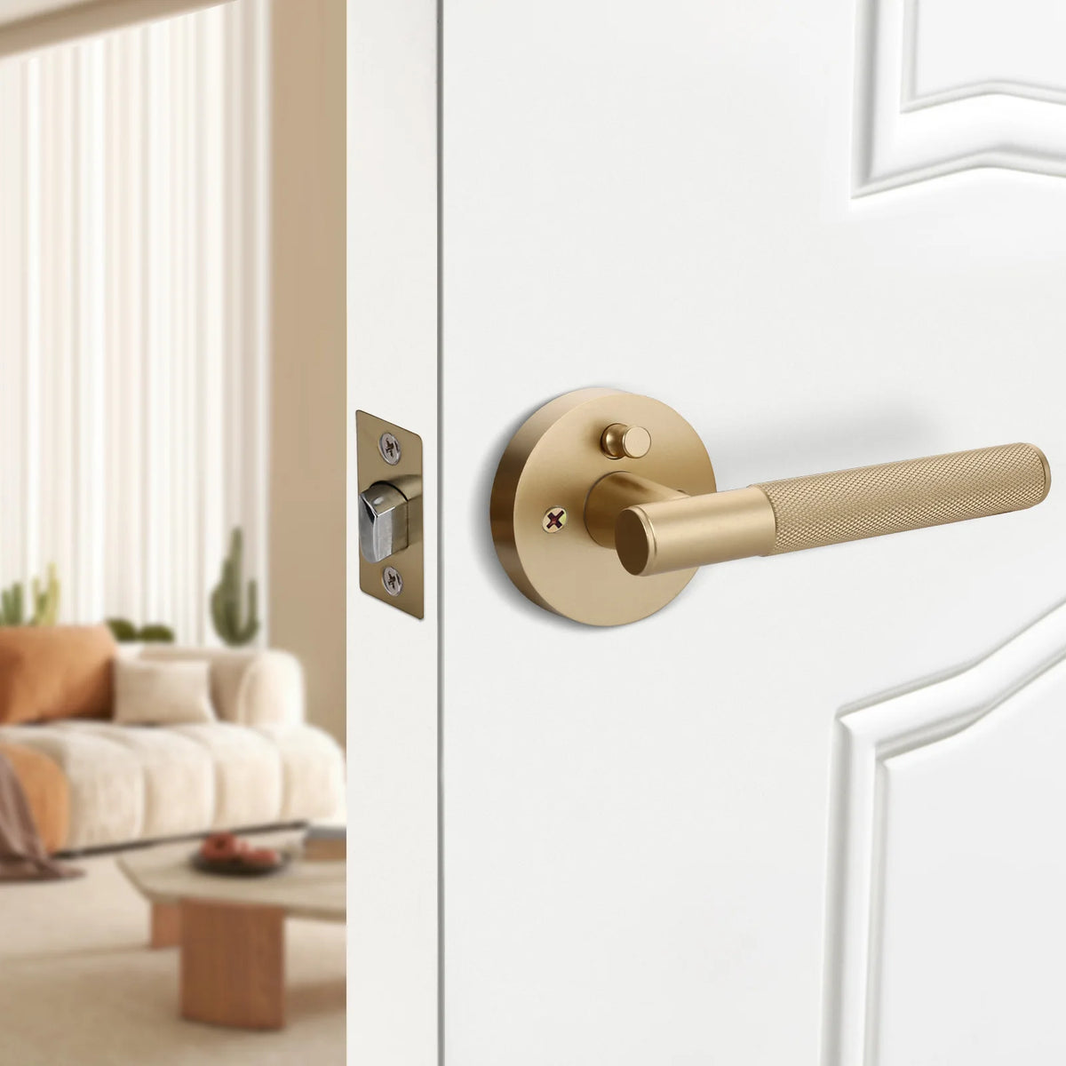 The Knurled Round-Base Privacy Door Lever — Brushed Brass