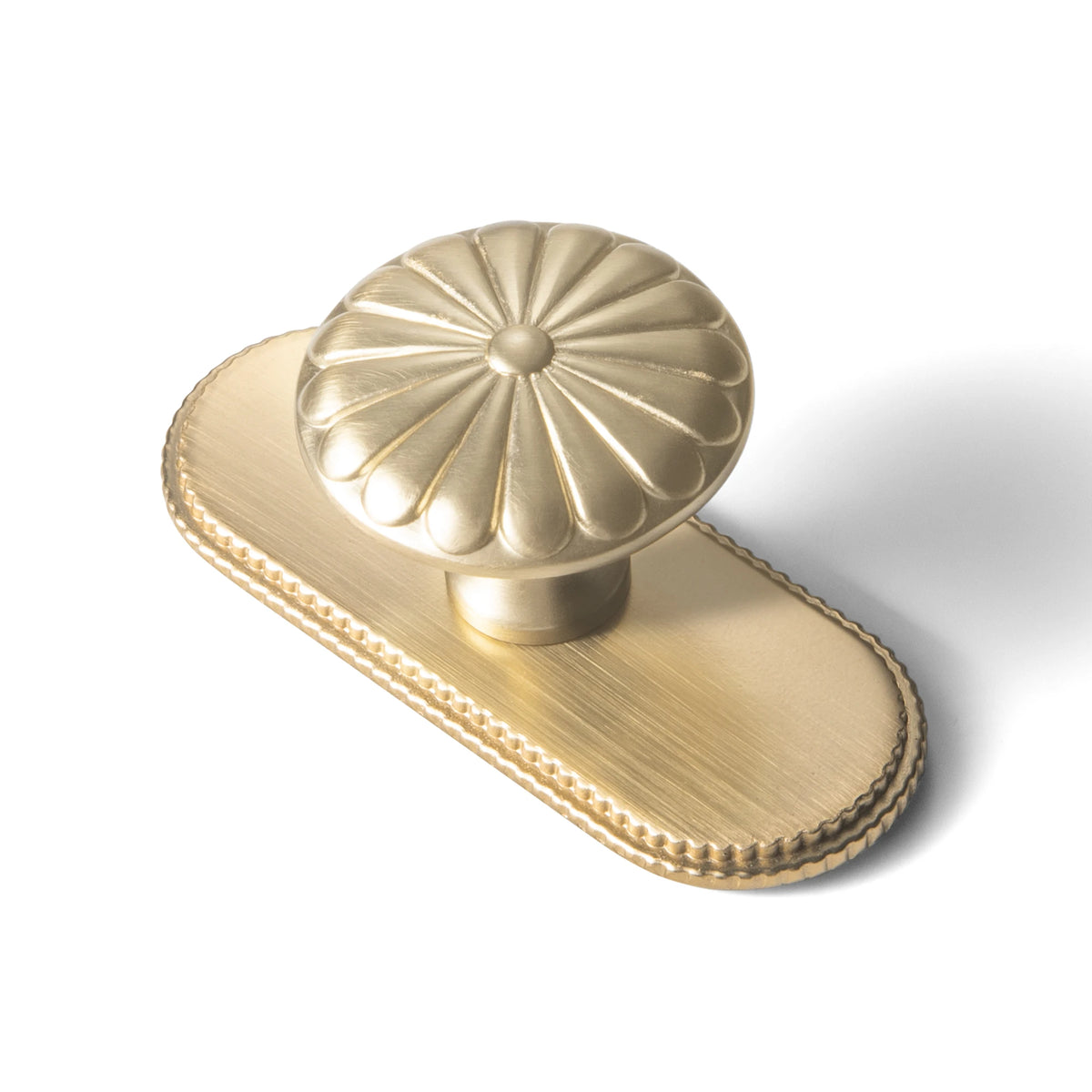 The Serrated Oval Backplate Drawer Knob (6-Pack), 1-3/8" — Brushed Brass