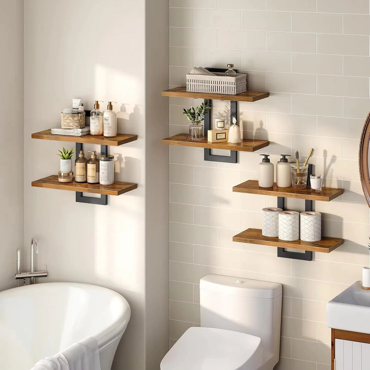 The Heavyweight Floating Wall Shelf (Set of 2), 15" — Natural Wood