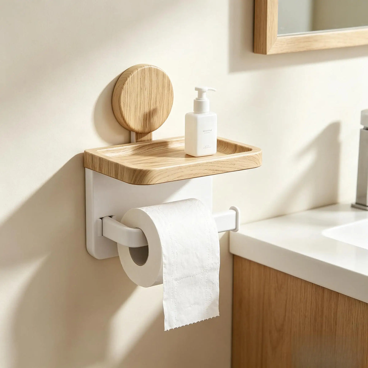 Punch‑Free Toilet Holder-Wood‑Grain