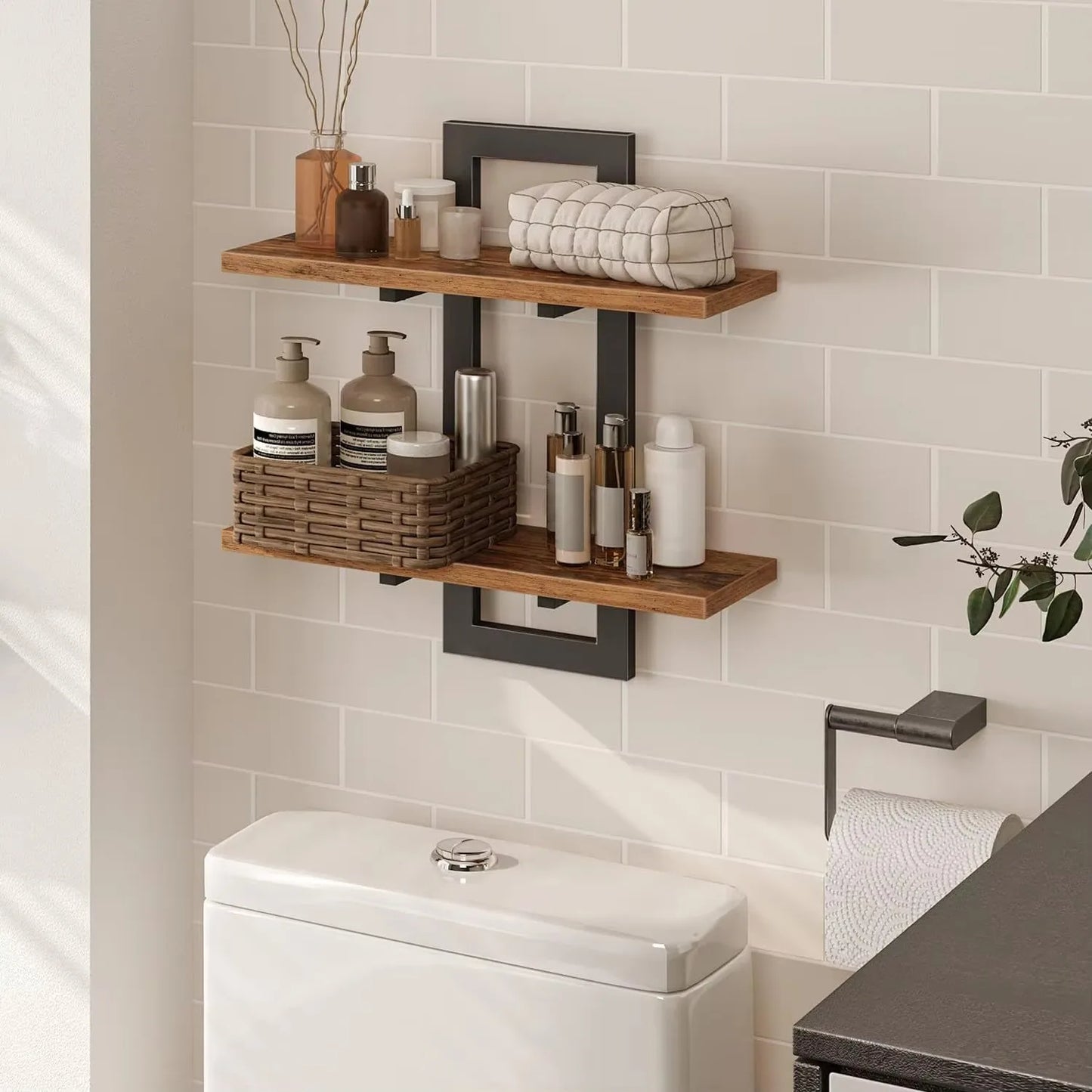 The Heavyweight Floating Wall Shelf (Set of 2), 15" — Natural Wood