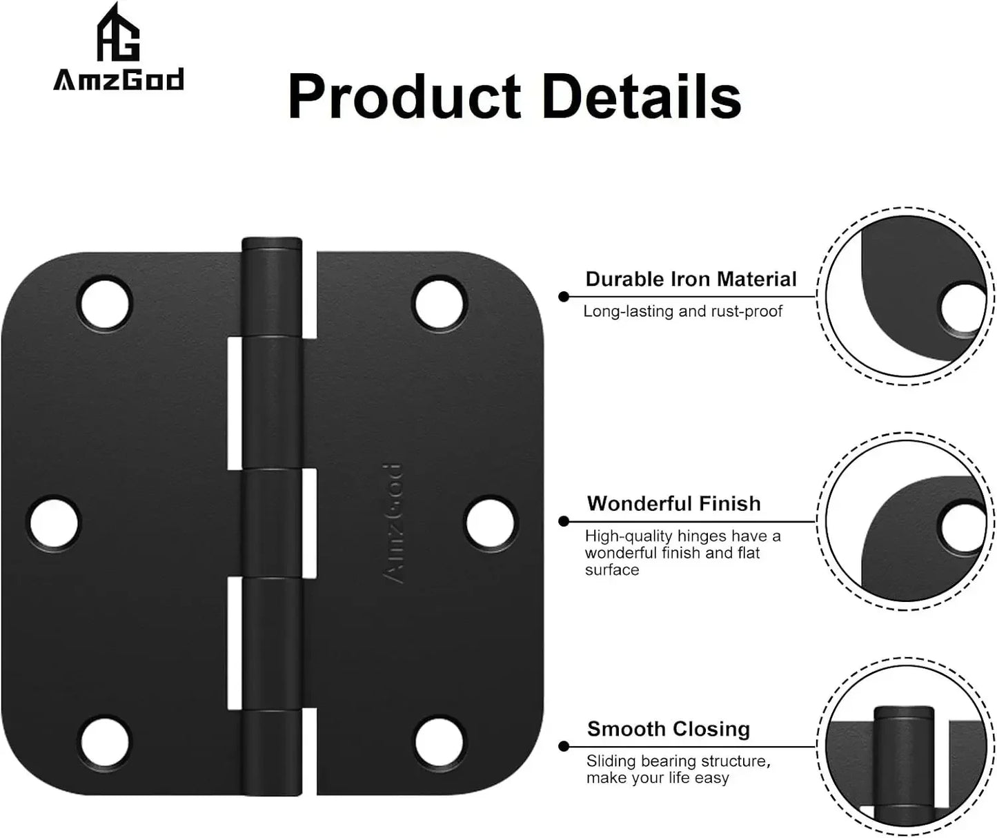 The Ball-Bearing Butt Hinge (Set of 30), 3.5" x 3.5" — Matte Black
