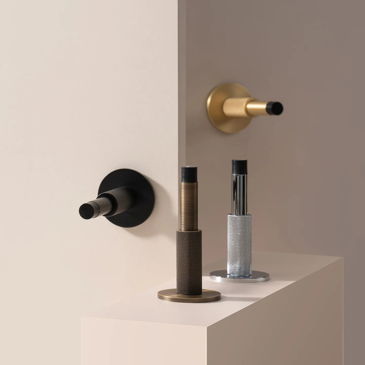 The Knurled Adjustable Floor & Wall Door Stop — Brushed Brass