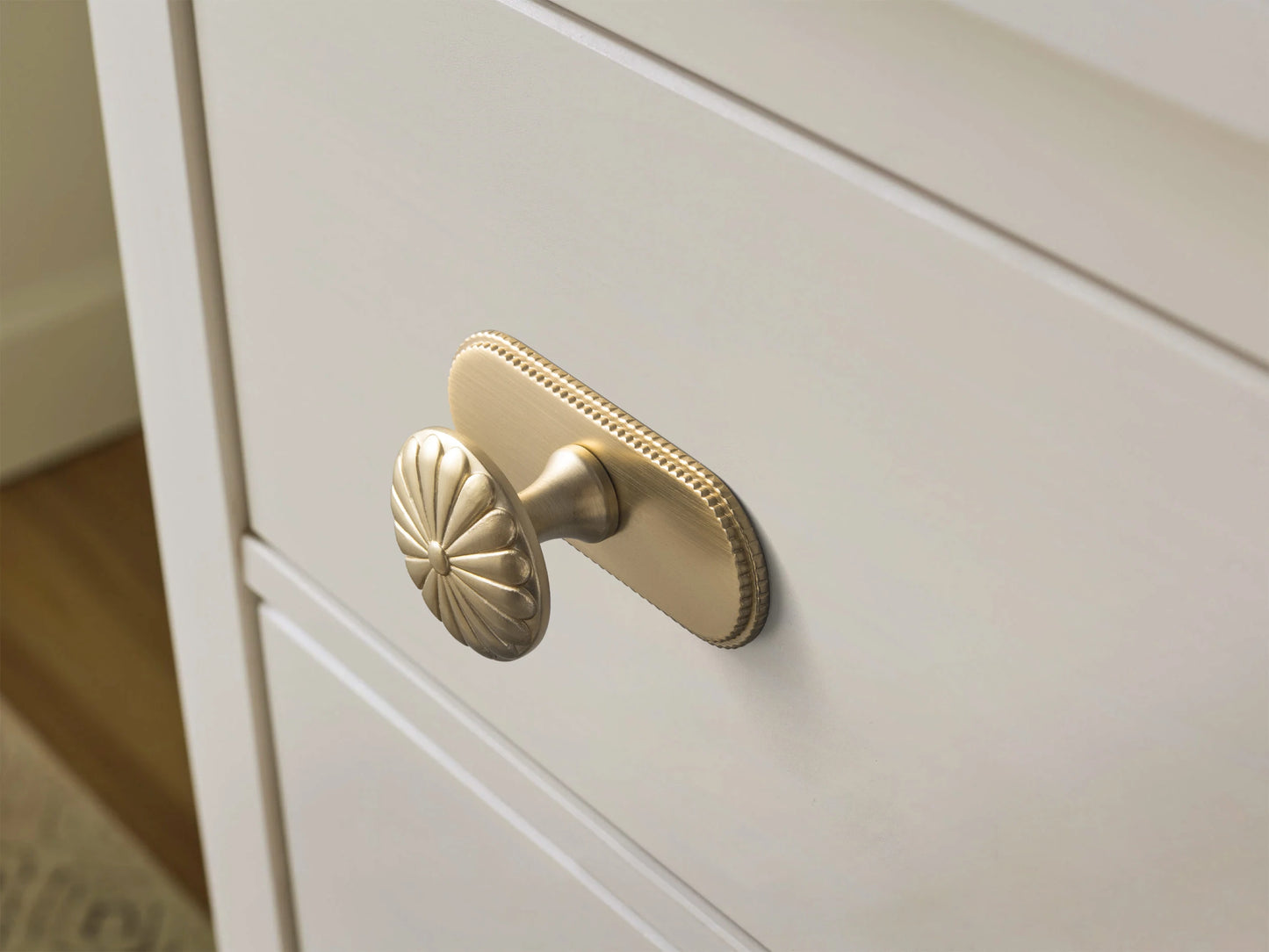 The Serrated Oval Backplate Drawer Knob (6-Pack), 1-3/8" — Brushed Brass
