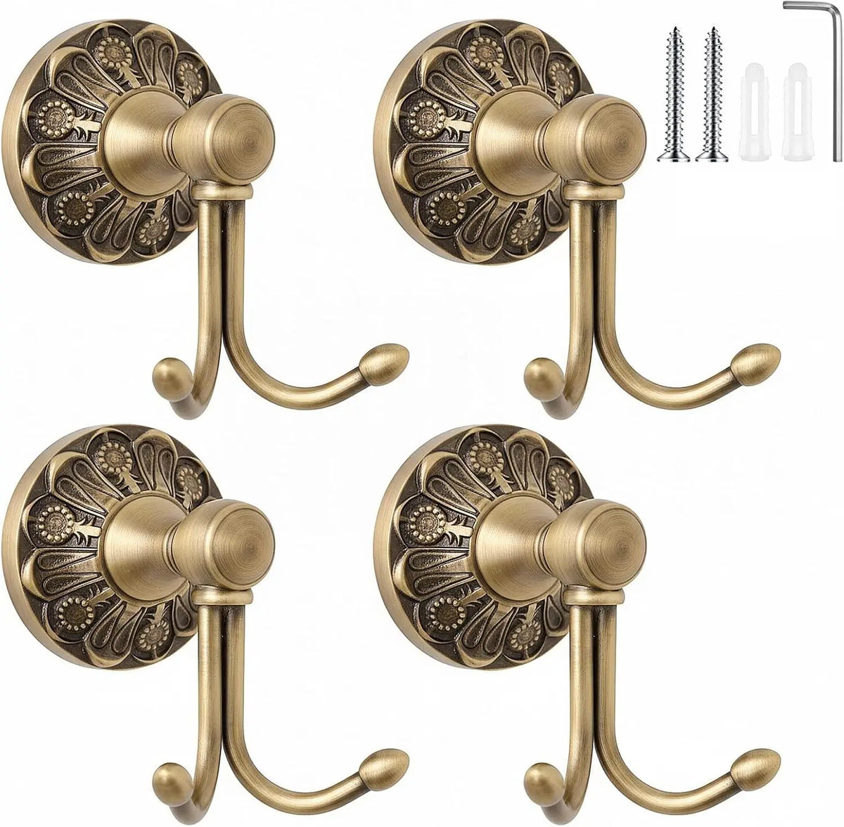 The Double Towel Hook (Set of 4) — Brushed Brass