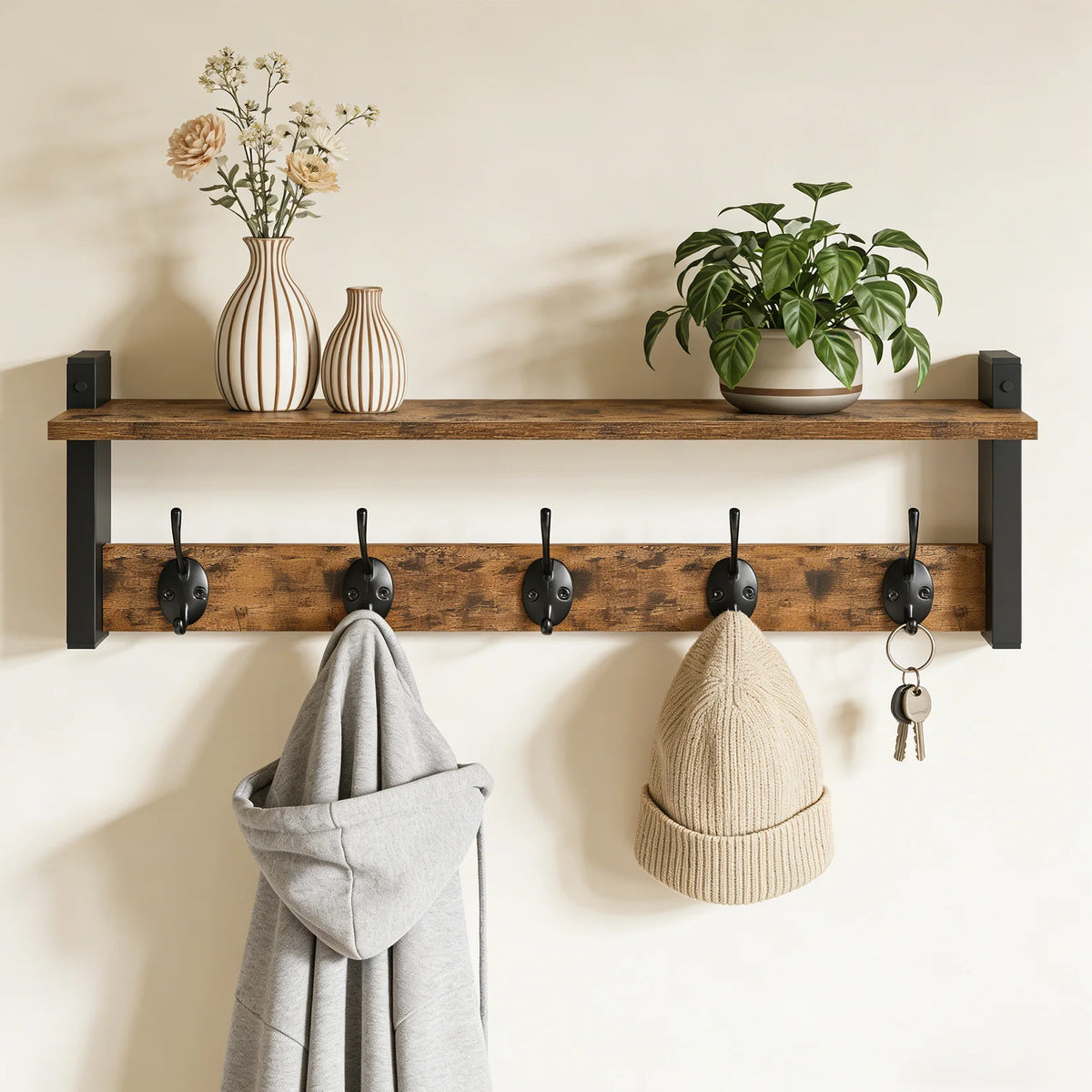 The Entryway Hook Rail (5-Hook) — Natural Wood