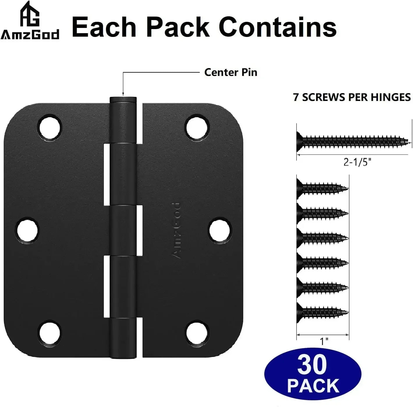 The Ball-Bearing Butt Hinge (Set of 30), 3.5" x 3.5" — Matte Black