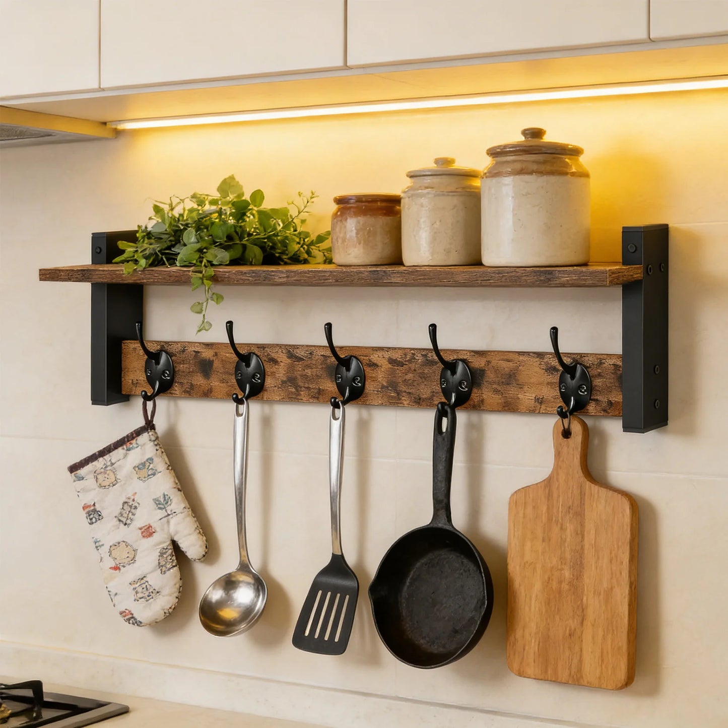 The Entryway Hook Rail (5-Hook) — Natural Wood