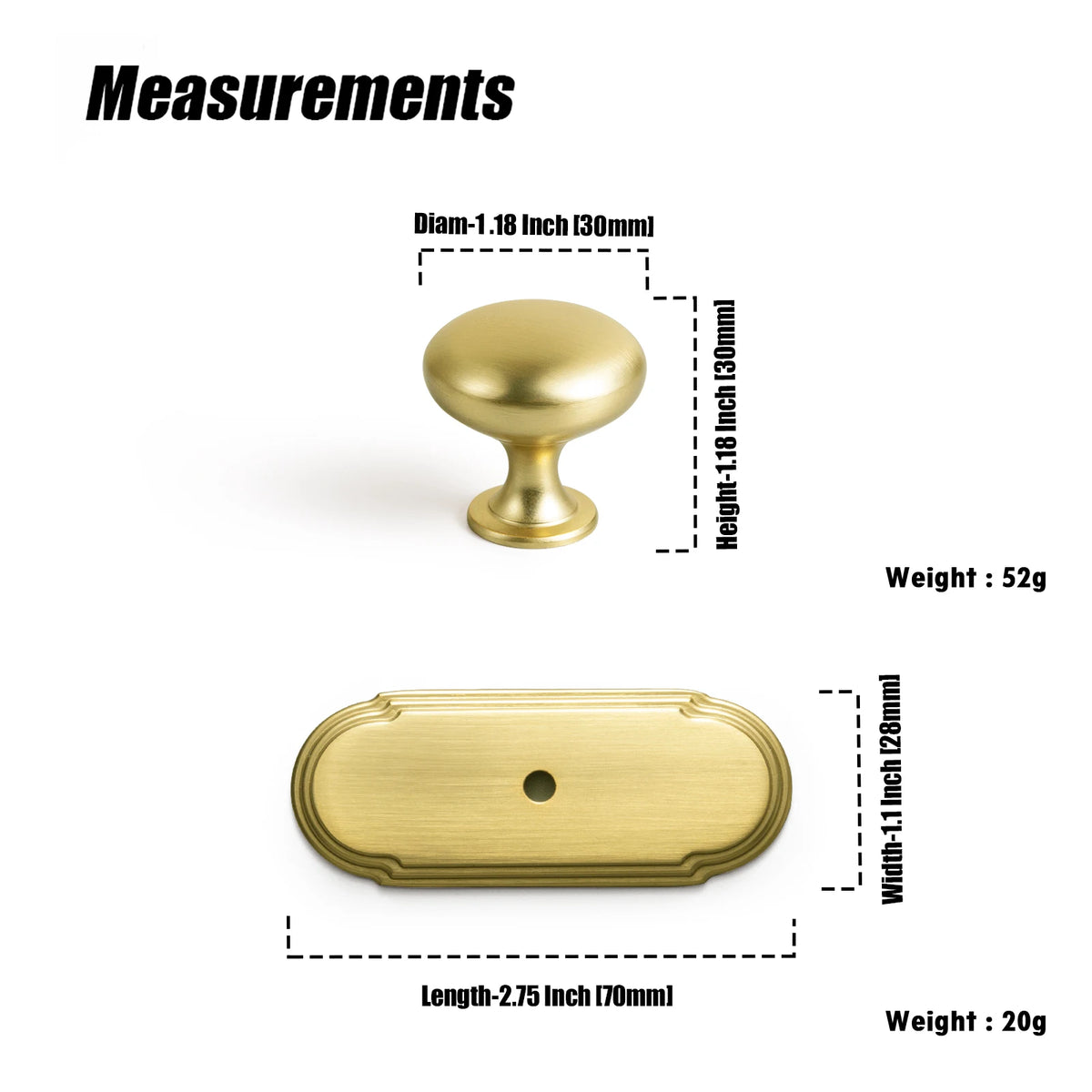 The Single-Hole Backplate Cabinet Knob (6-Pack) — Brushed Brass
