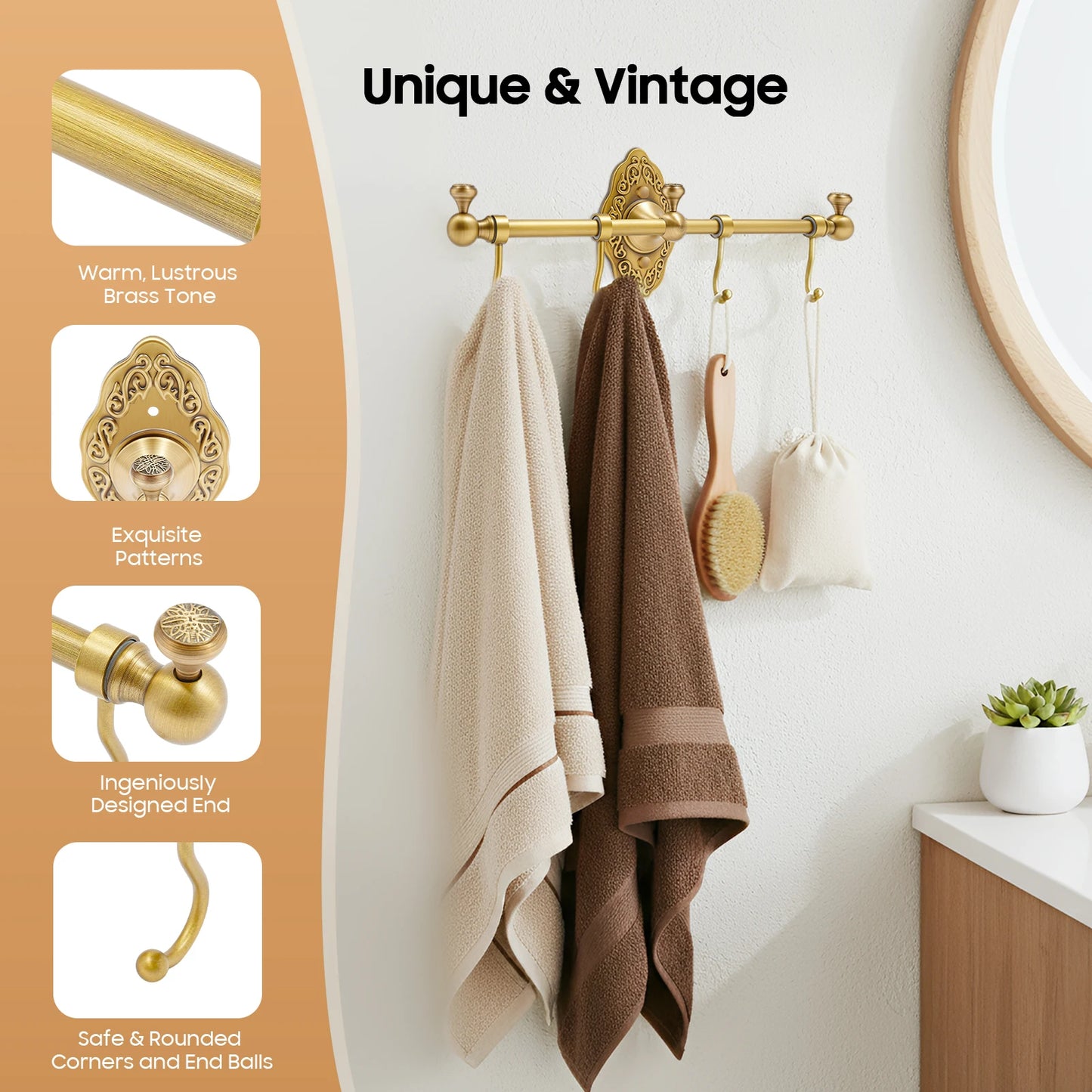 The Gallery Towel & Garment Rack (4-Hook) — Brushed Brass