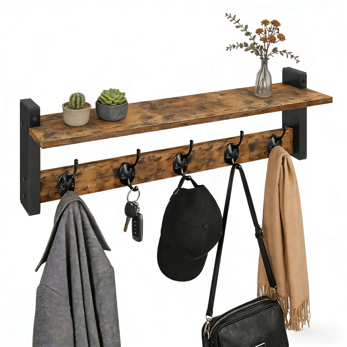 The Entryway Hook Rail (5-Hook) — Natural Wood