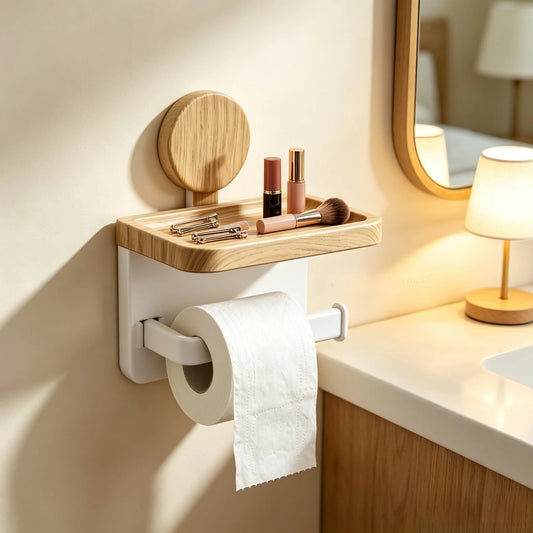 Punch‑Free Toilet Holder-Wood‑Grain