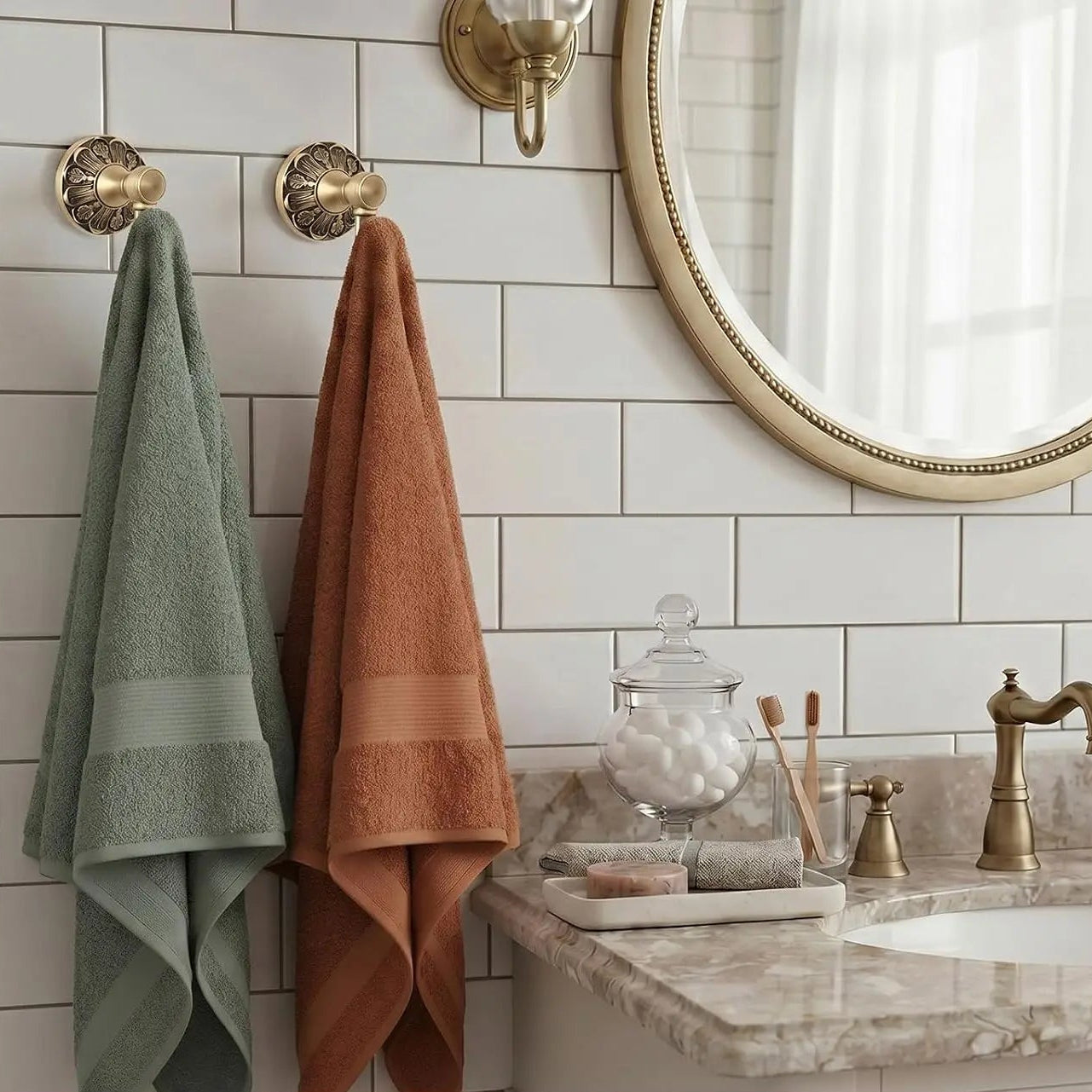 The Double Towel Hook (Set of 4) — Brushed Brass