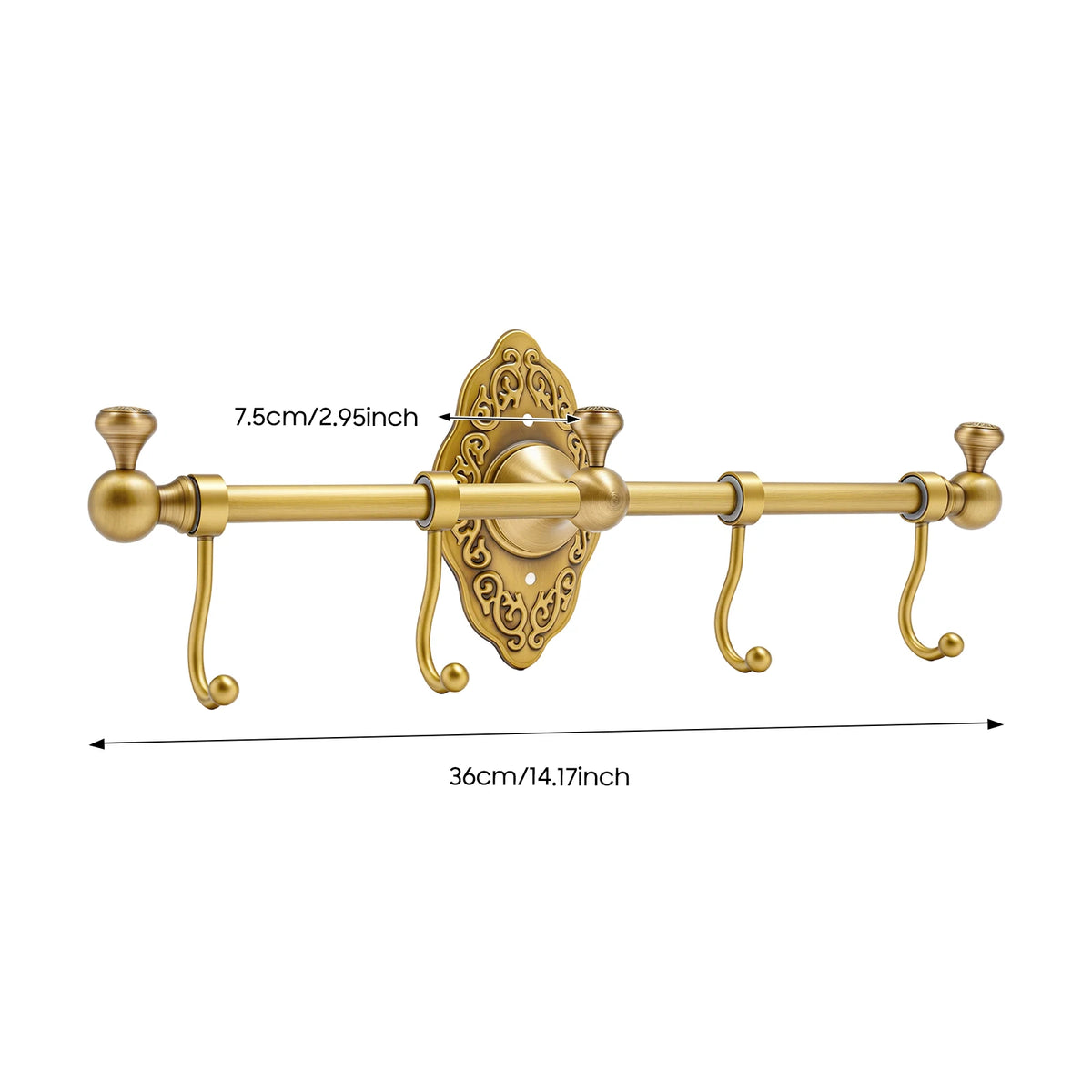 The Gallery Towel & Garment Rack (4-Hook) — Brushed Brass