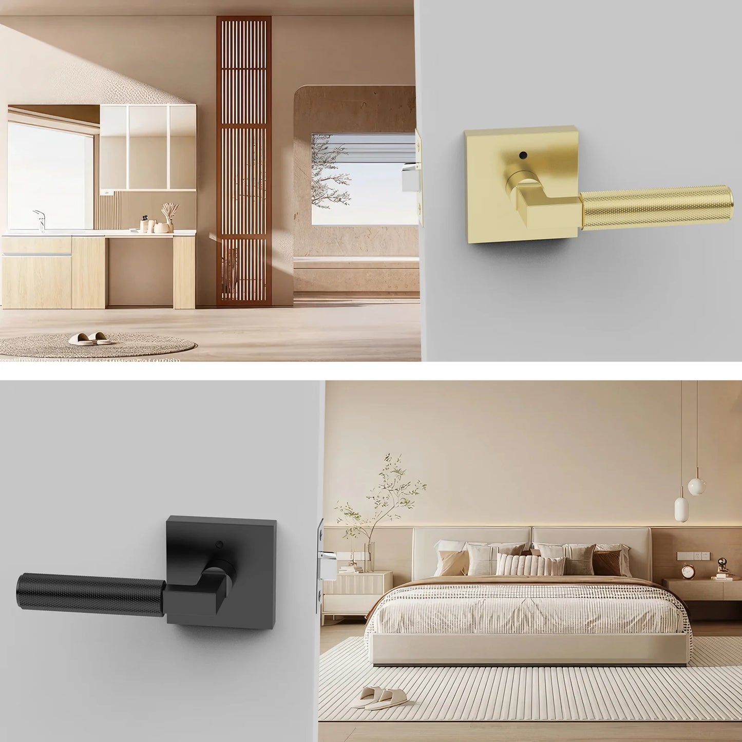 The Knurled Privacy Door Lever — Brushed Brass & Matte Black