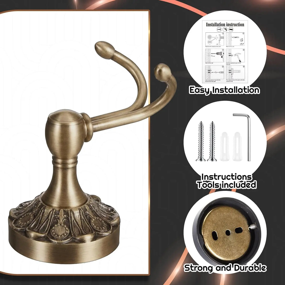 The Double Towel Hook (Set of 4) — Brushed Brass
