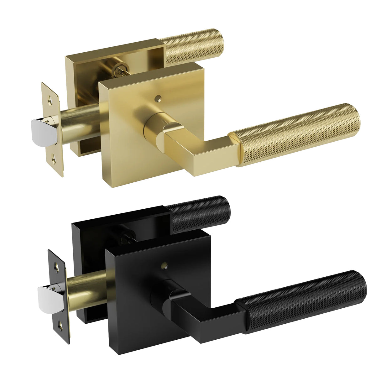 The Knurled Privacy Door Lever — Brushed Brass & Matte Black