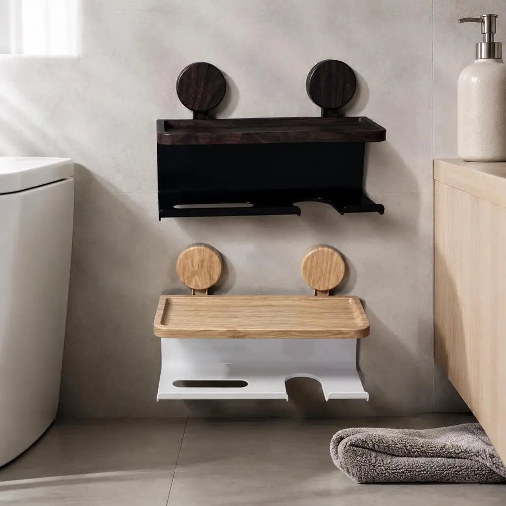 The 3-in-1 Toilet Paper & Accessory Holder — White & Matte Black