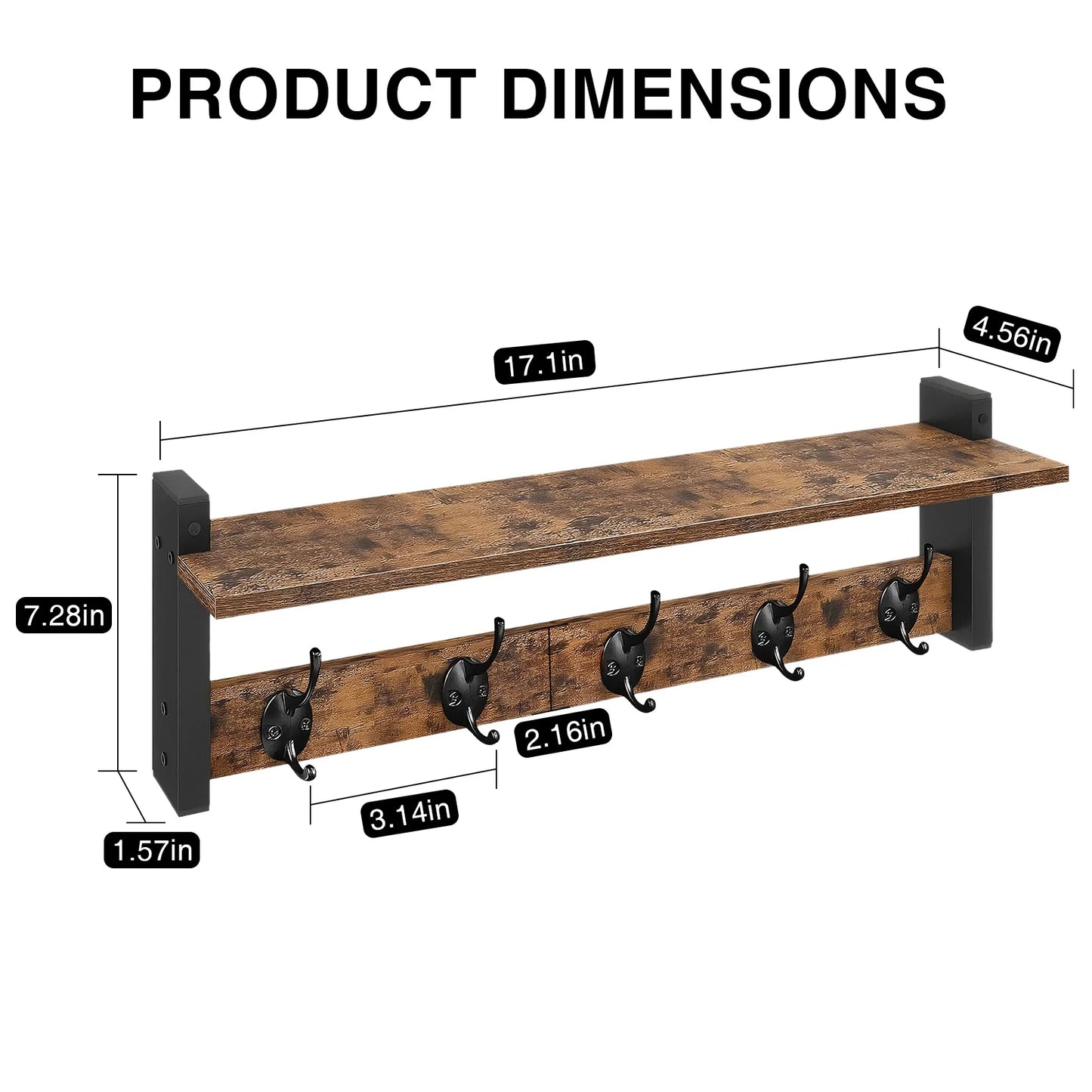 The Entryway Hook Rail (5-Hook) — Natural Wood
