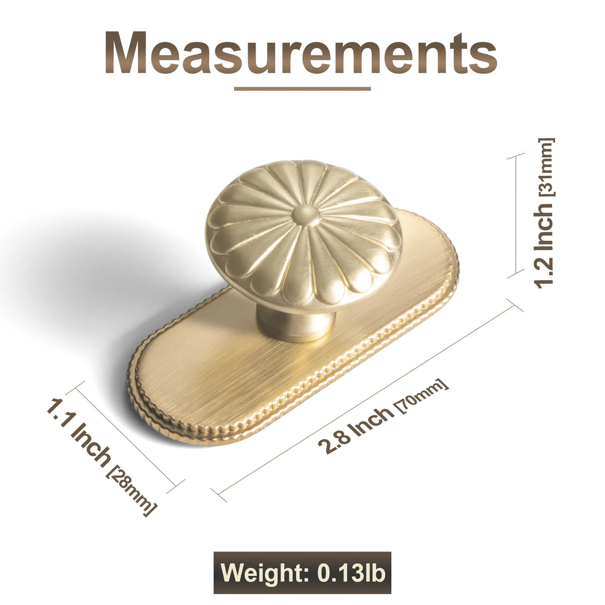The Serrated Oval Backplate Drawer Knob (6-Pack), 1-3/8" — Brushed Brass
