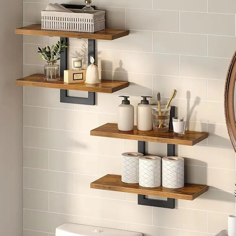 The Heavyweight Floating Wall Shelf (Set of 2), 15" — Natural Wood