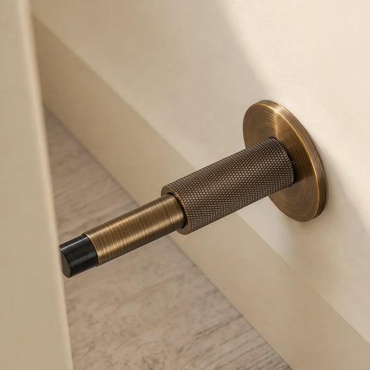 The Knurled Adjustable Floor & Wall Door Stop — Brushed Brass