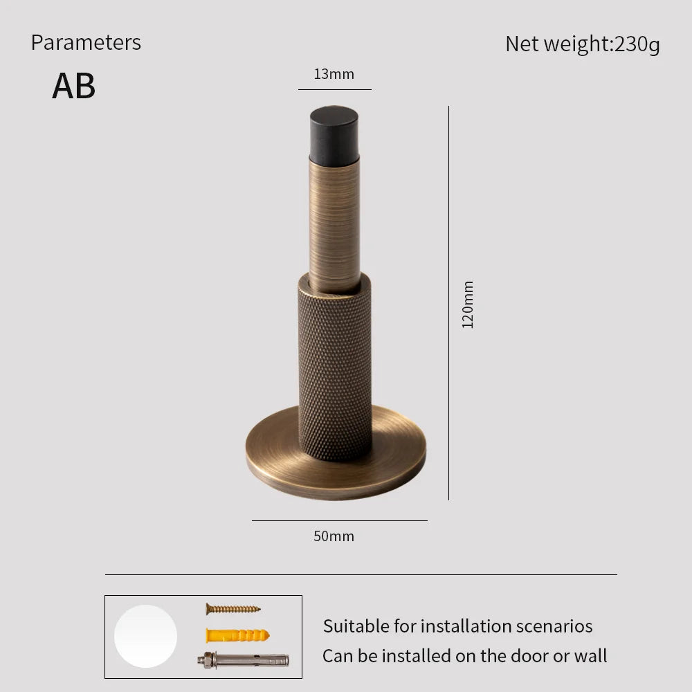 The Knurled Adjustable Floor & Wall Door Stop — Brushed Brass