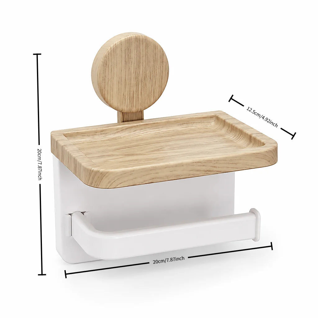 Punch‑Free Toilet Holder-Wood‑Grain