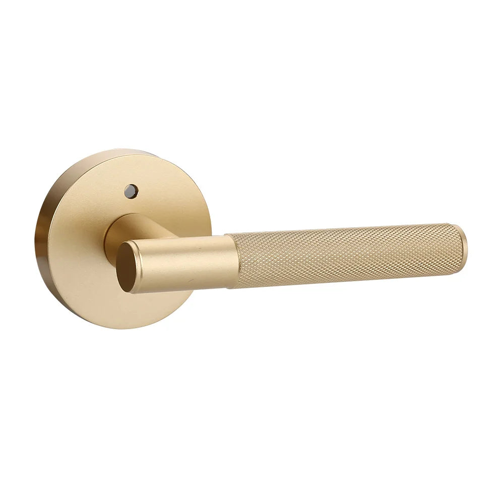 The Knurled Round-Base Privacy Door Lever — Brushed Brass