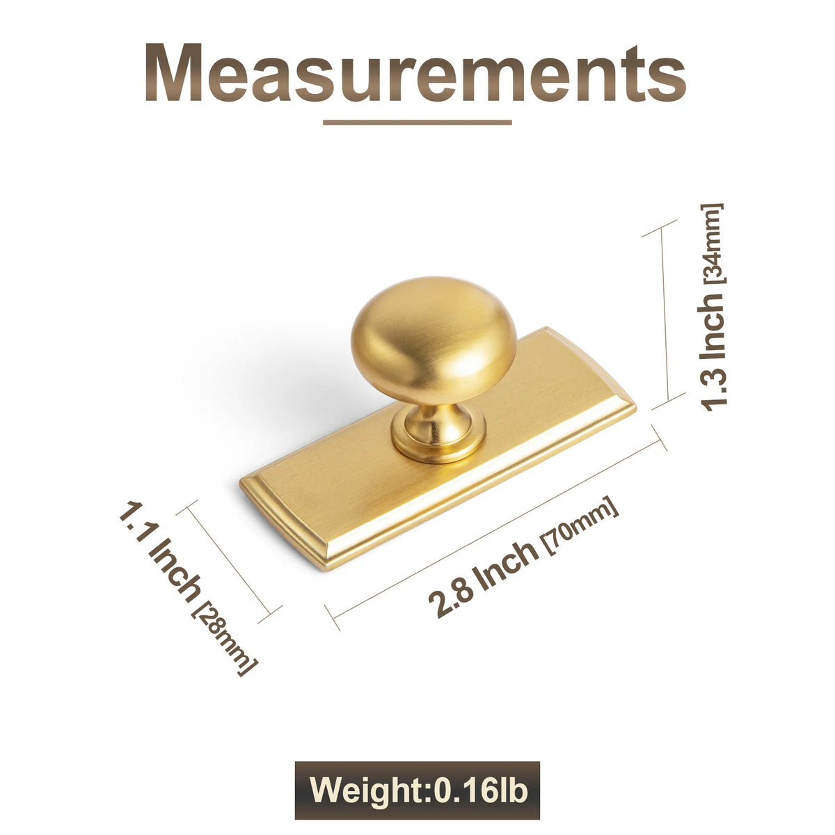 The Single-Hole Backplate Cabinet Knob (6-Pack) — Brushed Brass