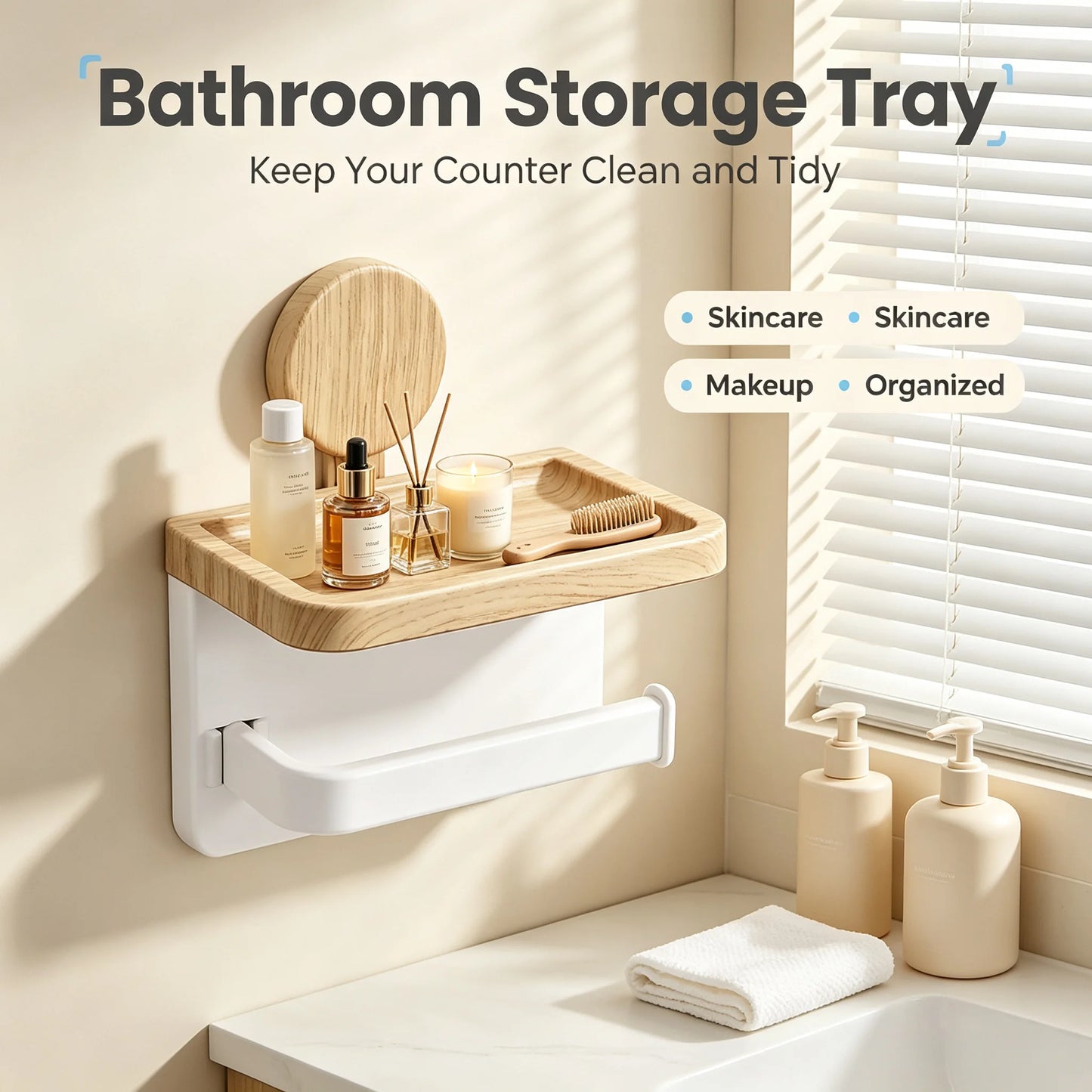 Punch‑Free Toilet Holder-Wood‑Grain