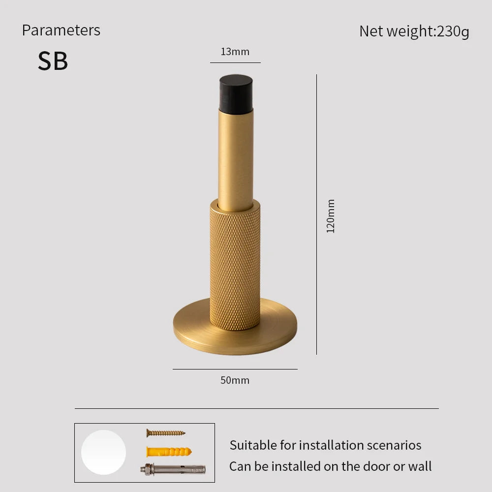 The Knurled Adjustable Floor & Wall Door Stop — Brushed Brass