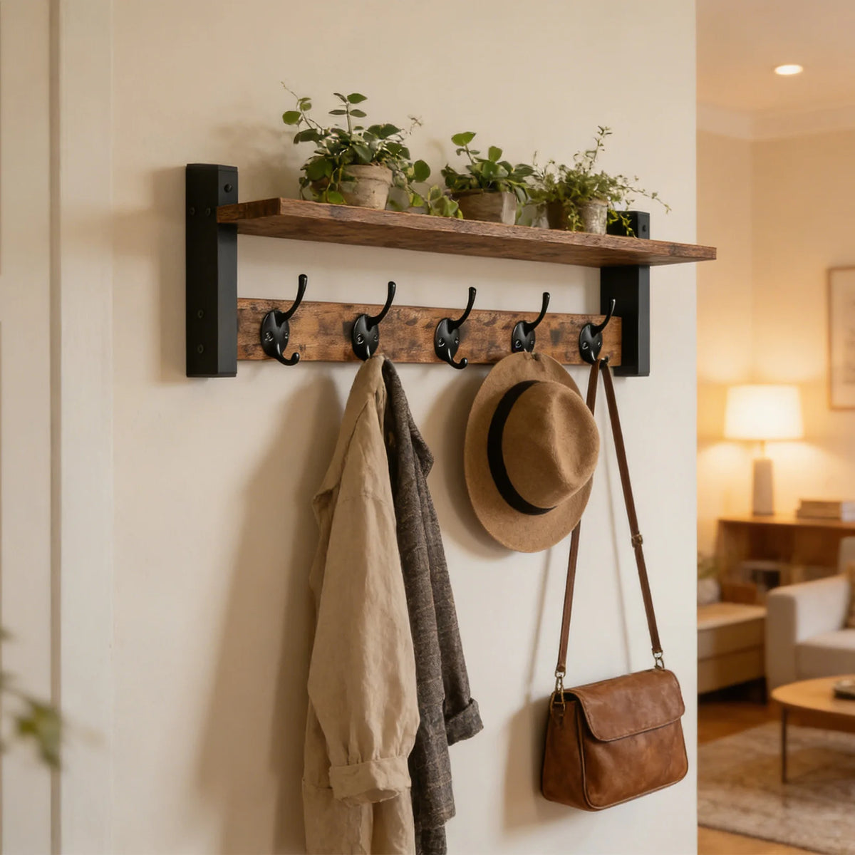 The Entryway Hook Rail (5-Hook) — Natural Wood